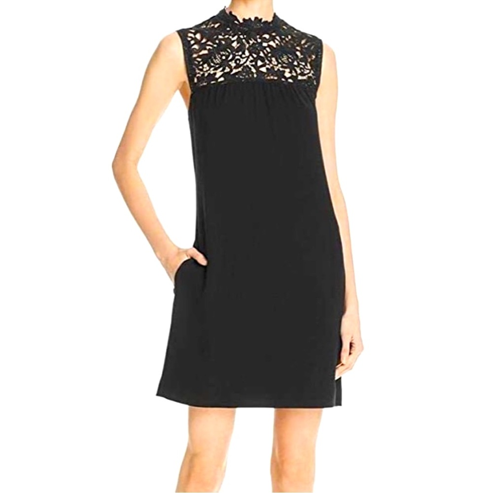 Theory Little Black Dress with Lace Neck‎ - Antonella Dress